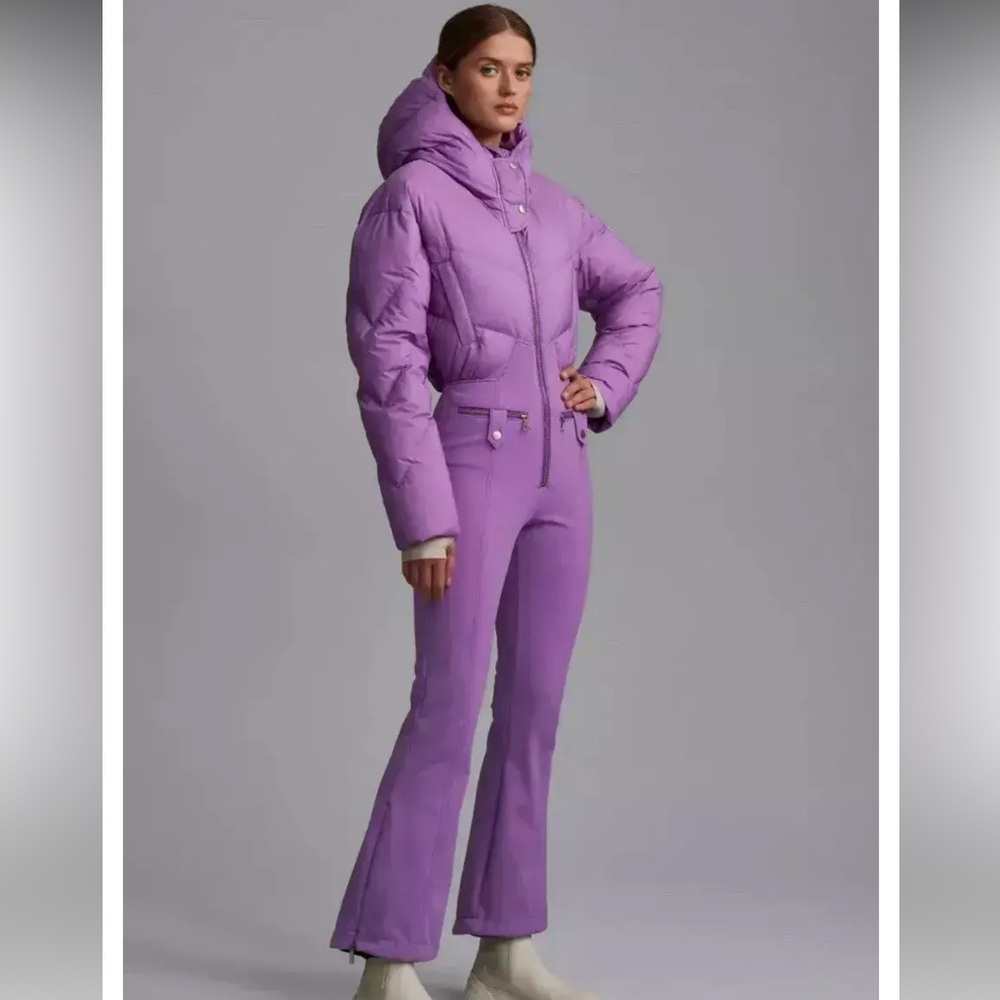 Women's Purple Insulated Ski Jumpsuit with High Collar - Picture 3 of 6